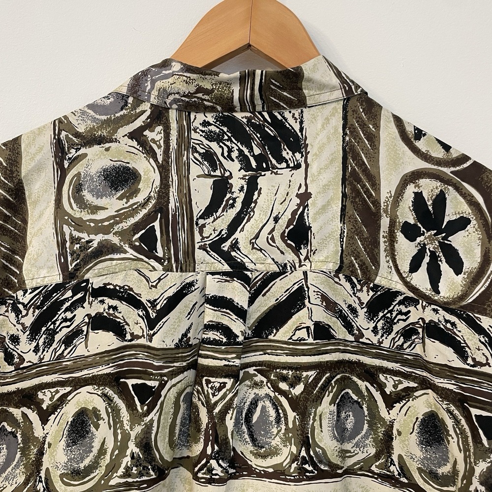 Vintage ON THE BRINK Silk Shirt Mens Medium Retro 90s Earthy Tribal Boho Grunge - Picture 10 of 14